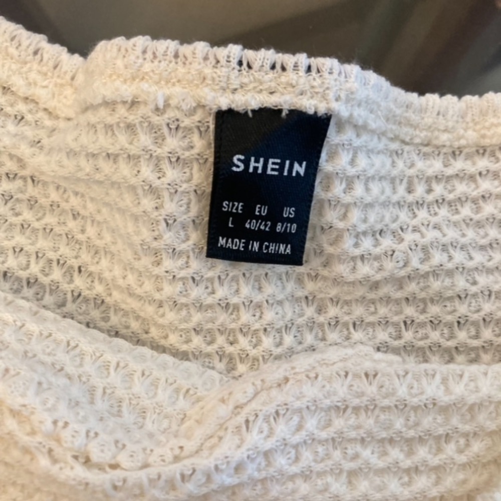 NWT SHEIN Crotchet Boho Knit White Skirt Set Size Large Bohemian Style 2 Piece - Picture 11 of 13